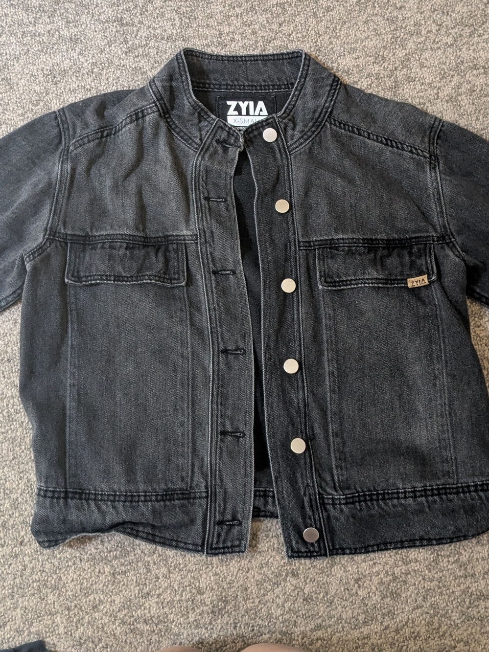 ZYIA Black Washed Denim Jacket with Snap Button